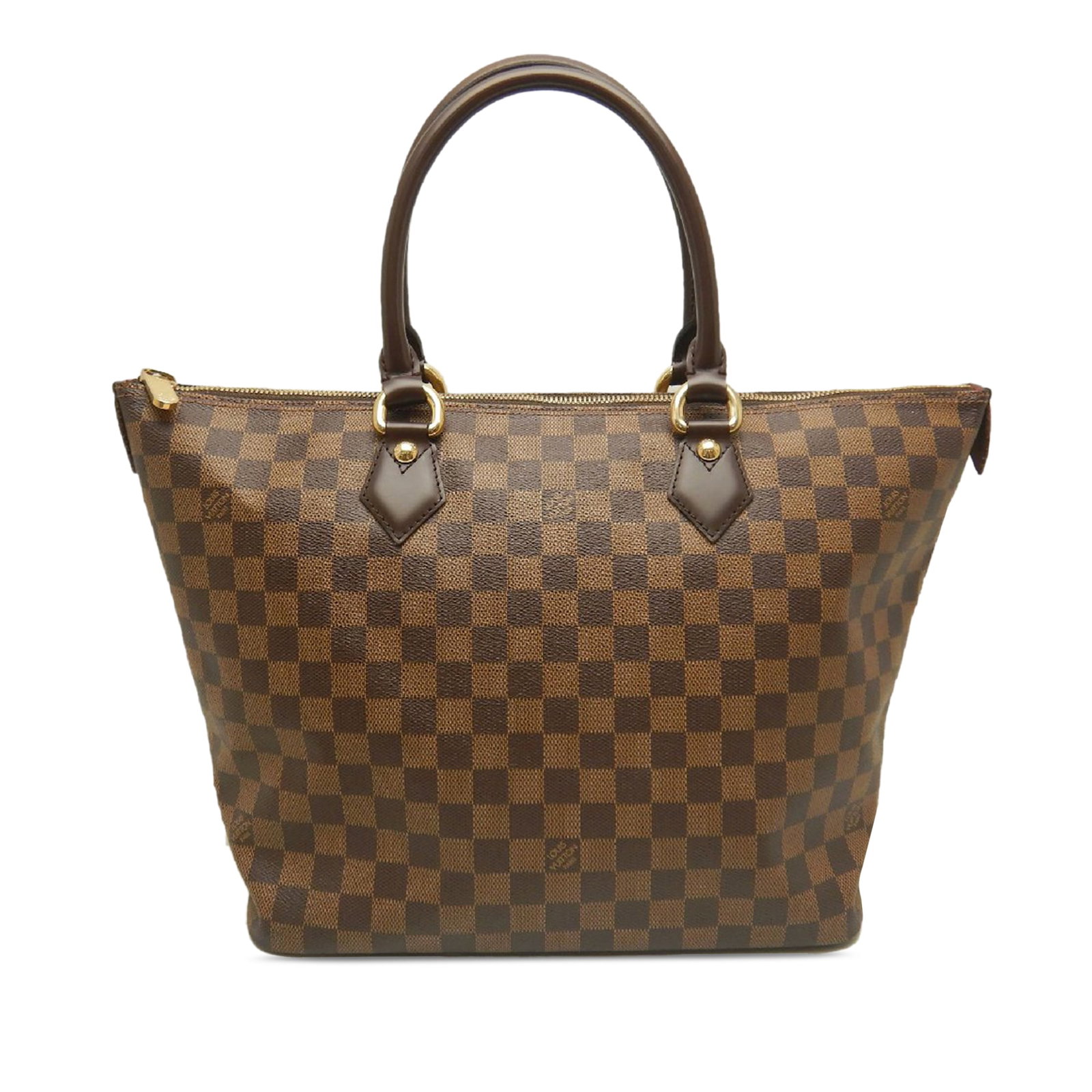 Louis Vuitton Saleya MM Damier Ebene Brown Tote Bag: Louis Vuitton Saleya MM Damier Ebene Brown Tote Bag Louis Vuitton Saleya MM in Damier Ebene canvas with rolled leather straps, a top zip closure, and interior slip pockets. The bag shows visible wear 