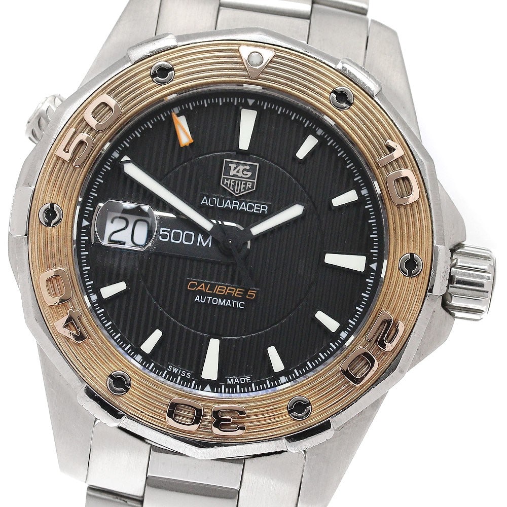 TAG Heuer Aquaracer WAJ2150 mens automatic date wristwatch: TAG Heuer Aquaracer WAJ2150 mens automatic date wristwatch Pre-owned TAG Heuer Aquaracer Caliber 5 Date automatic men's wristwatch with a black dial and date display. The watch shows light scratches o