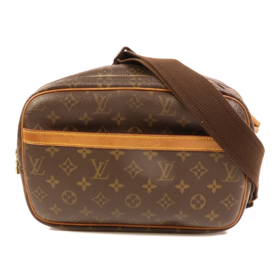 Louis Vuitton Reporter PM Monogram Shoulder Bag M45254 Brown: Louis Vuitton Reporter PM Monogram Shoulder Bag M45254 Brown Louis Vuitton Reporter PM shoulder bag in brown Monogram PVC coated canvas. This women's shoulder bag features an adjustable shoulder strap