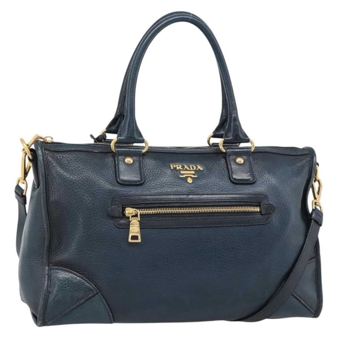 PRADA Blue Leather 2 Way Handbag with Shoulder Strap (1 of 18)
