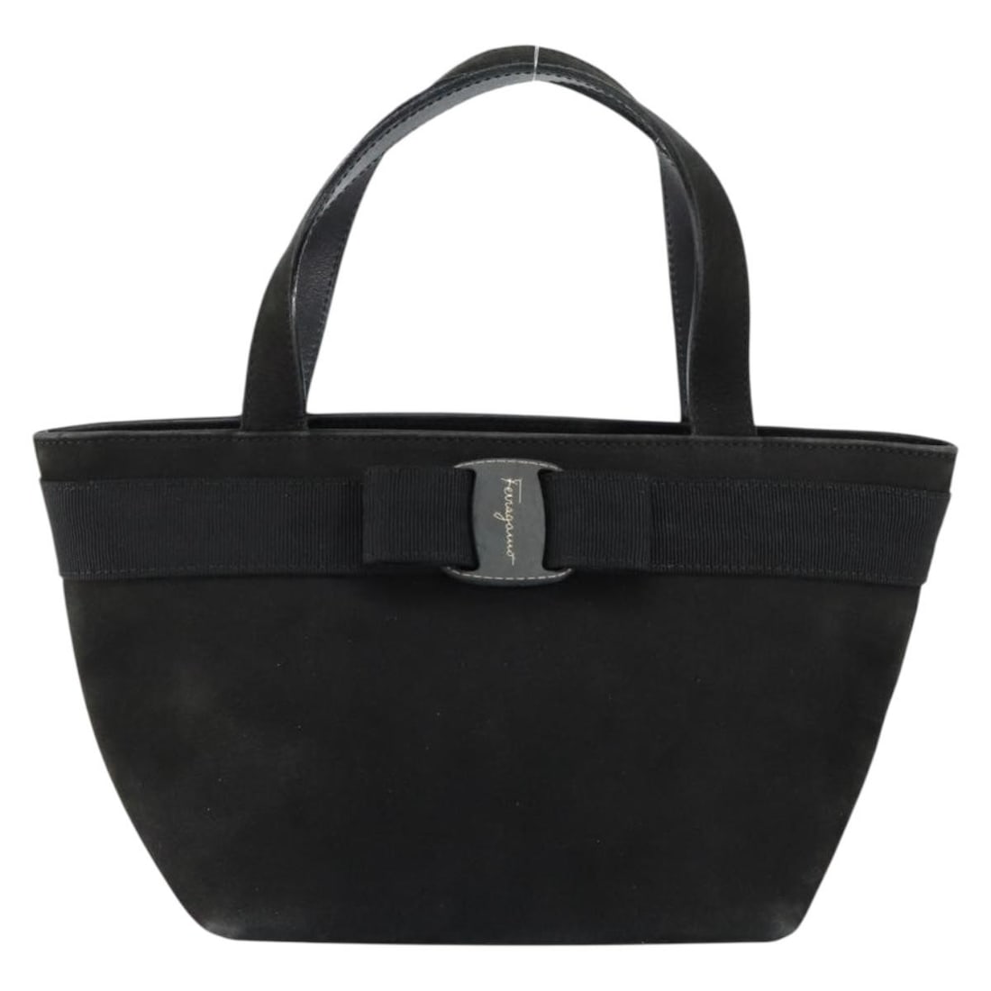 Black Suede Handbag Salvatore Ferragamo Vala Italy: Black Suede Handbag Salvatore Ferragamo Vala Italy This Salvatore Ferragamo Vala handbag is crafted from black suede and designed for women. It features a structured silhouette with gold-tone hardware