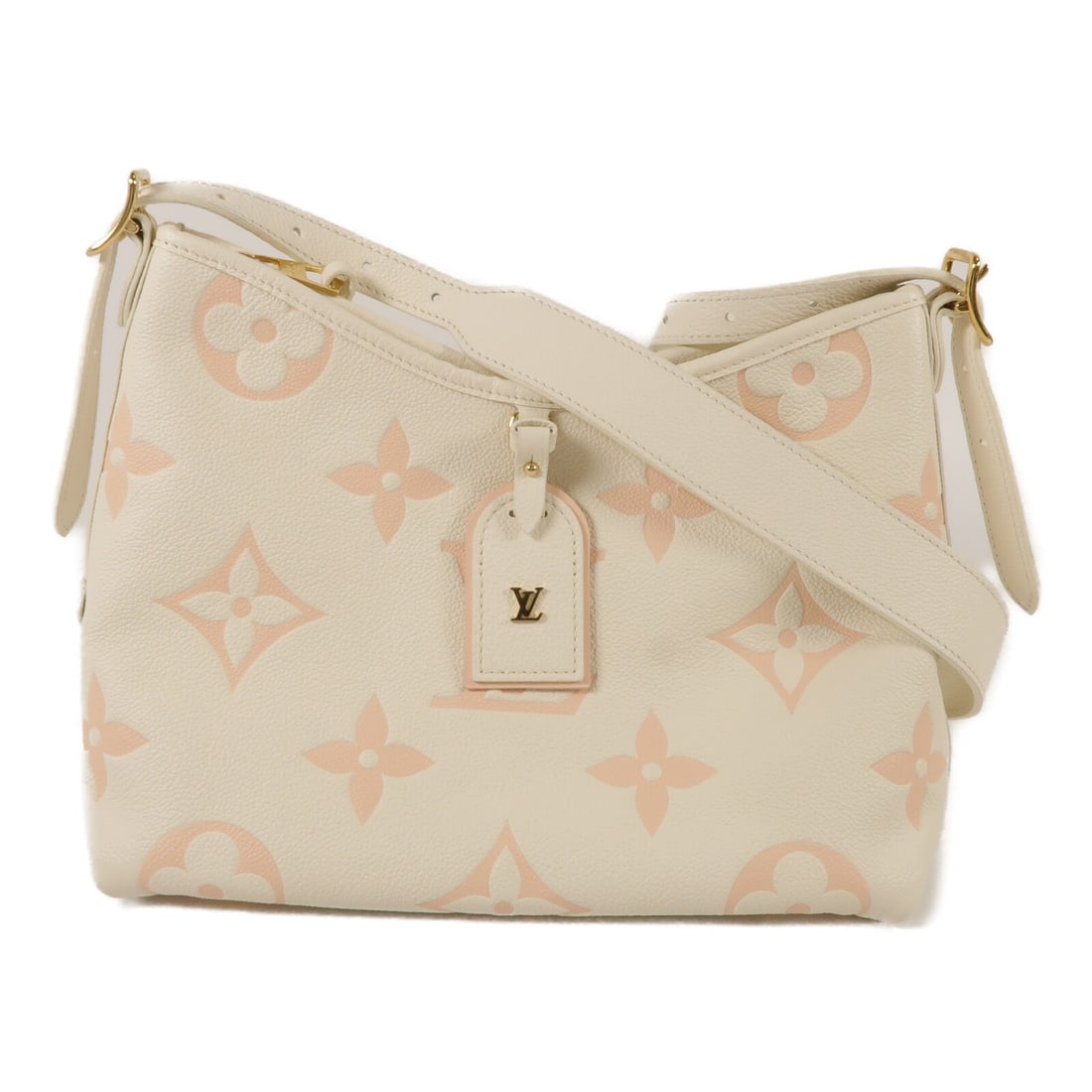 Louis Vuitton Carryall PM M24141 Monogram Empreinte Shoulder Bag White Pink: Louis Vuitton Carryall PM M24141 Monogram Empreinte Shoulder Bag White Pink A Louis Vuitton Carryall PM shoulder bag in Monogram Empreinte leather with a White/Pink colorway. It features a fastener cl