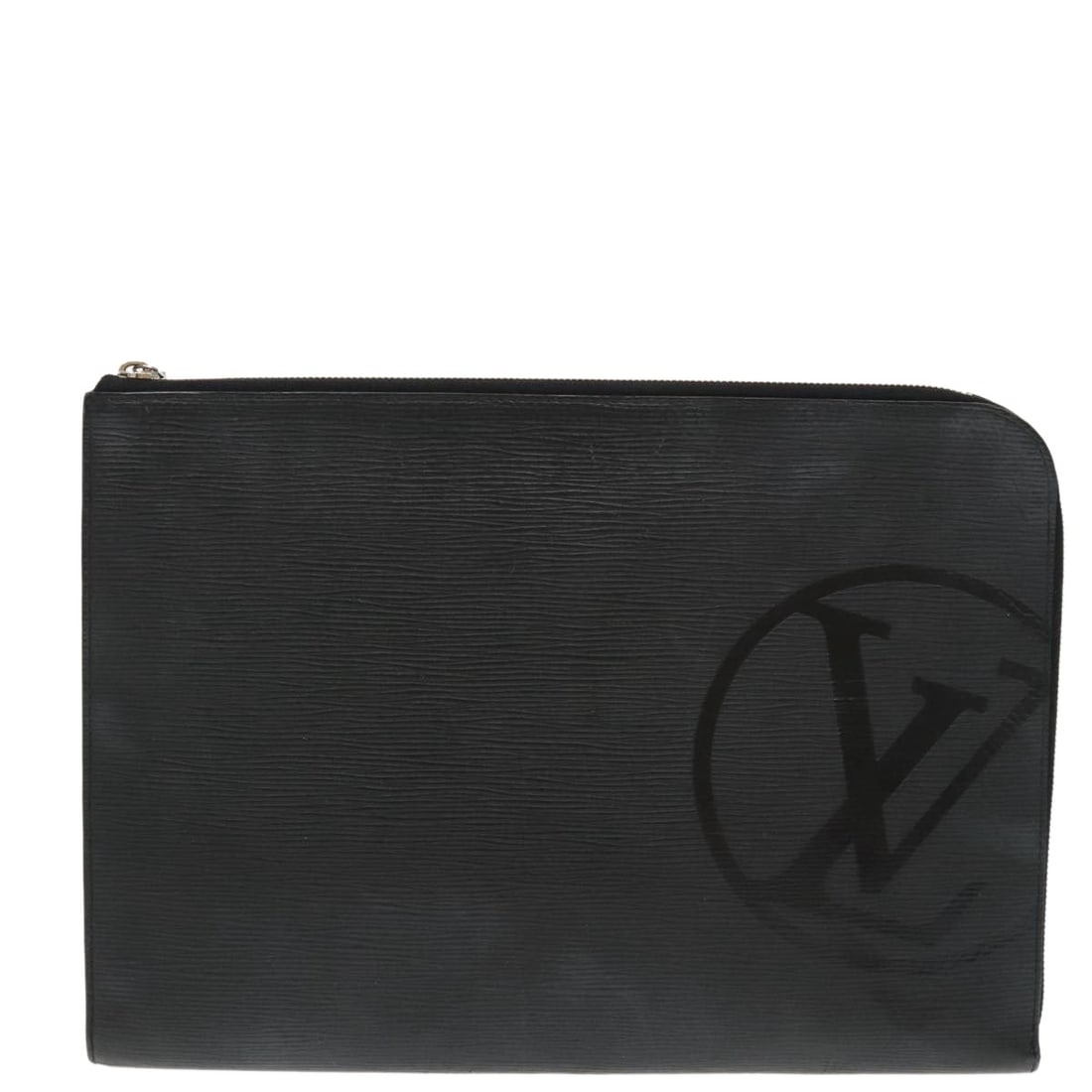 Black Epi Leather Pochette Jour Clutch by Louis Vuitton Unisex: Black Epi Leather Pochette Jour Clutch by Louis Vuitton Unisex The Louis Vuitton Pochette Jour Initials clutch is crafted from black Epi leather and designed for unisex use. This versatile accessory f
