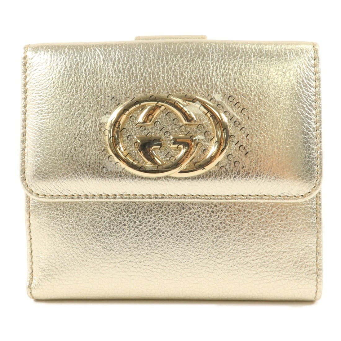 Gucci 162759 Interlocking G bifold calfskin wallet with hook closure: Gucci 162759 Interlocking G bifold calfskin wallet with hook closure Gucci bi-fold wallet in calfskin leather with GG detailing and an interlocking G hook closure. This women's wallet offers an organi