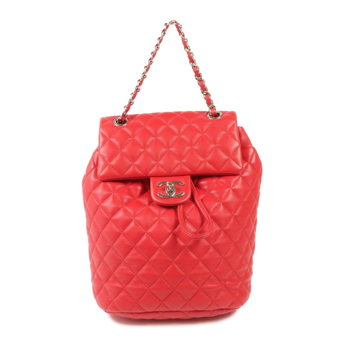 CHANEL Urban Spirit Rucksack Backpack Red Lambskin CC SHW: CHANEL Urban Spirit Rucksack Backpack Red Lambskin CC SHW This CHANEL Urban Spirit backpack is a women's rucksack style bag crafted from red lambskin (sheep leather). It features a turn lock closure, 
