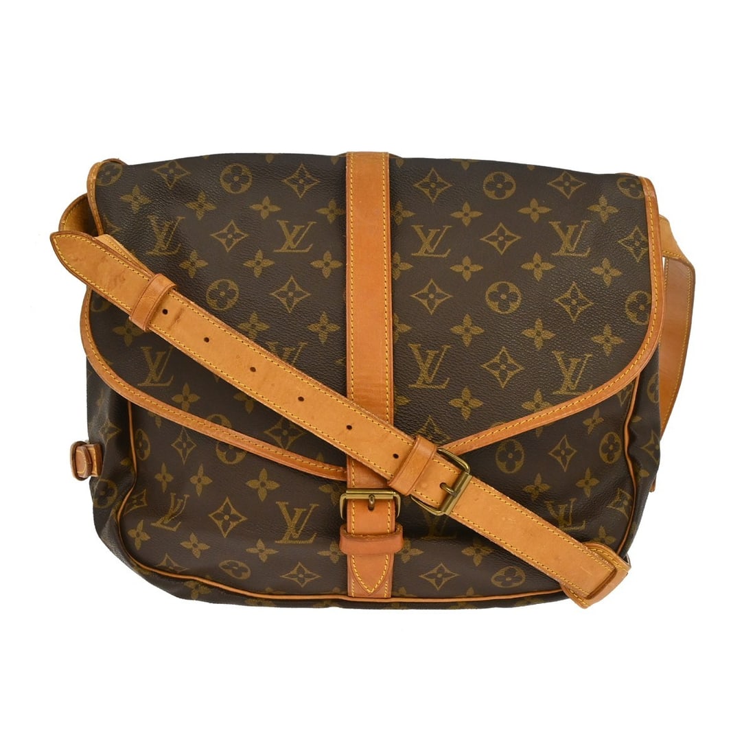Louis Vuitton Saumur unisex brown monogram canvas shoulder bag: Louis Vuitton Saumur unisex brown monogram canvas shoulder bag Louis Vuitton Saumur in brown monogram canvas. This unisex bag is made in France and remains in good condition overall. Visible wear incl