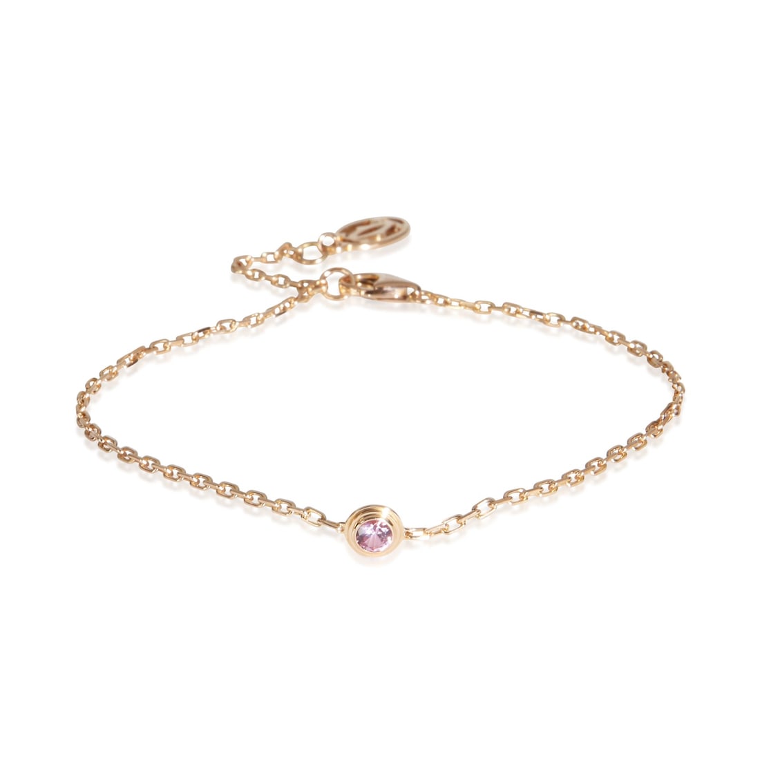 Cartier D'amour 18k Rose Gold Bracelet with Pink Sapphire: Cartier D'amour 18k Rose Gold Bracelet with Pink Sapphire Pre-owned Cartier D'amour bracelet crafted in rose gold and set with a pink sapphire. This women's bracelet features a round brilliant stone a