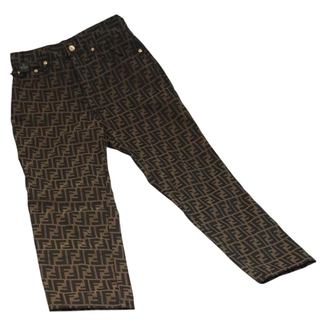 Womens FENDI Zucca Canvas Pants Size 42 Black Brown Italy (1 of 18)