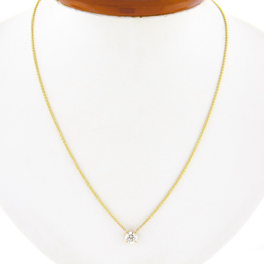 14k Yellow Gold 0.58ct Diamond Solitaire Pendant Necklace Adjustable Chain (1 of 6)