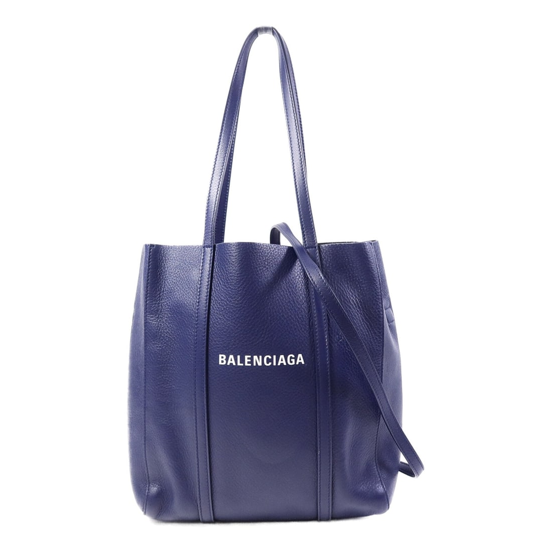 Balenciaga 551810 Everyday Calfskin Tote in Blue: Balenciaga 551810 Everyday Calfskin Tote in Blue A Balenciaga Everyday Tote Bag in blue calfskin leather, model 551810. It features a tote bag design with a handle and shoulder strap, plus interior op