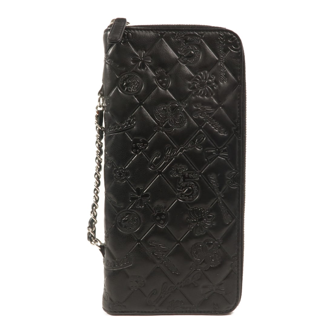 CHANEL CC Black Calfskin Pouch with SHW: CHANEL CC Black Calfskin Pouch with SHW Black calfskin leather CHANEL pouch with CC SHW detailing and a slim profile. The interior is organized with open compartments, card slots, and an inside zip po