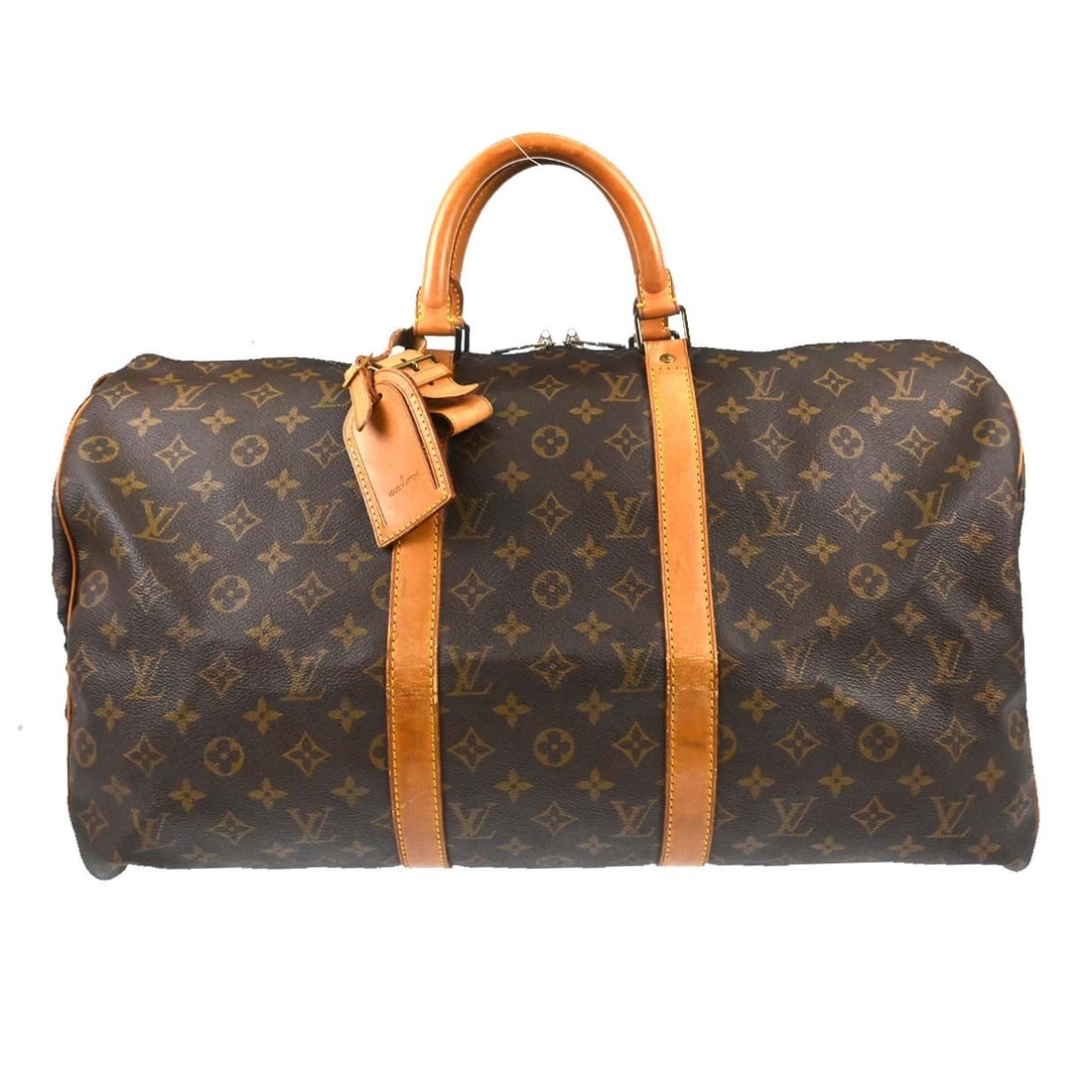 Louis Vuitton Keepall Brown Canvas Unisex Travel Bag: Louis Vuitton Keepall Brown Canvas Unisex Travel Bag Louis Vuitton Keepall canvas travel bag in brown, designed for unisex use. Made in France, this Keepall model measures 50 cm x 29 cm x 22 cm. The b