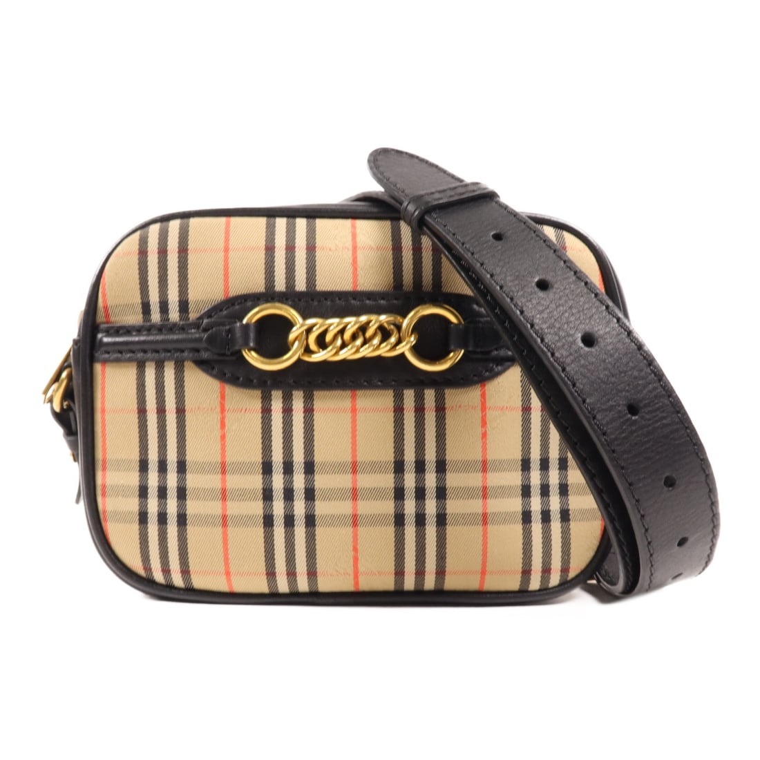 Burberry canvas and calfskin waist bag brown black: Burberry canvas and calfskin waist bag brown black Burberry waist/body bag in brown and black canvas with calfskin leather trim. This unisex belt bag features a fastener closure and an open interior p