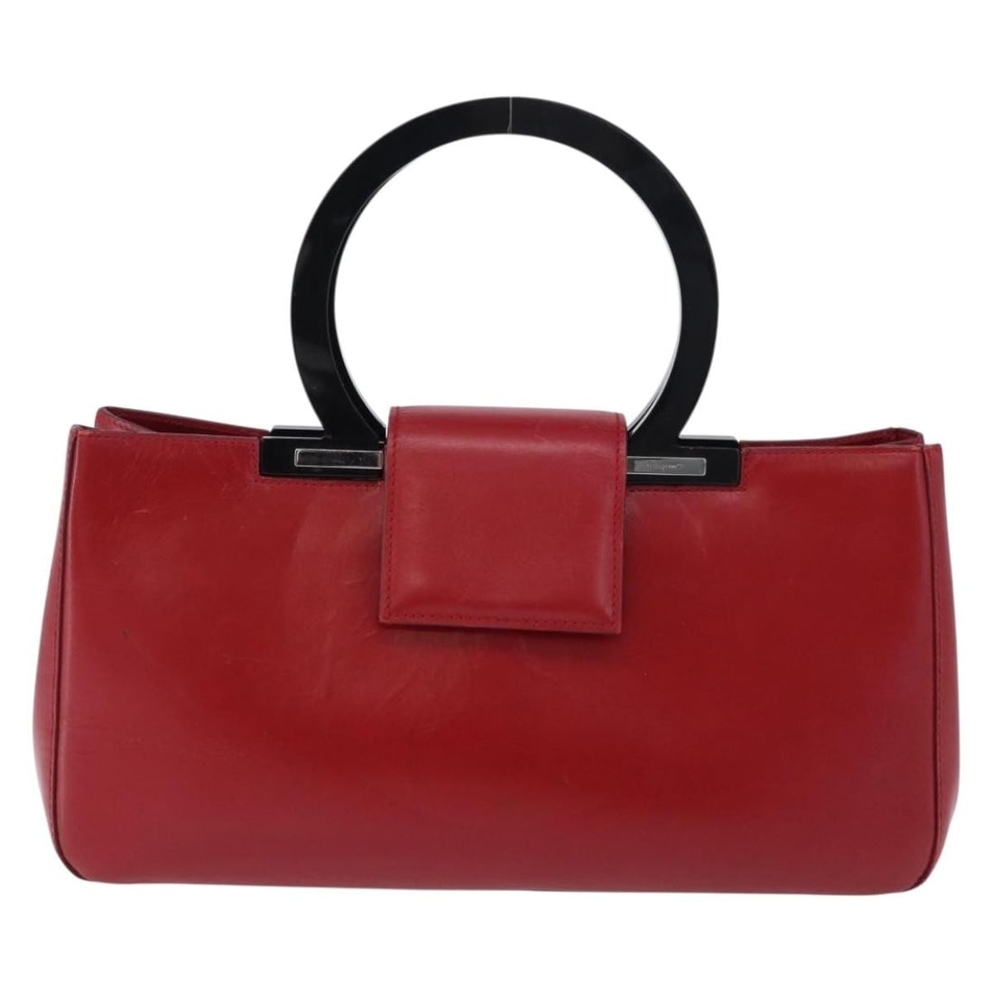 Salvatore Ferragamo Gancini red leather handbag: Salvatore Ferragamo Gancini red leather handbag Salvatore Ferragamo Gancini leather bag in red. This women's bag is made in Italy and shows fair pre-owned condition with visible wear throughout, inclu