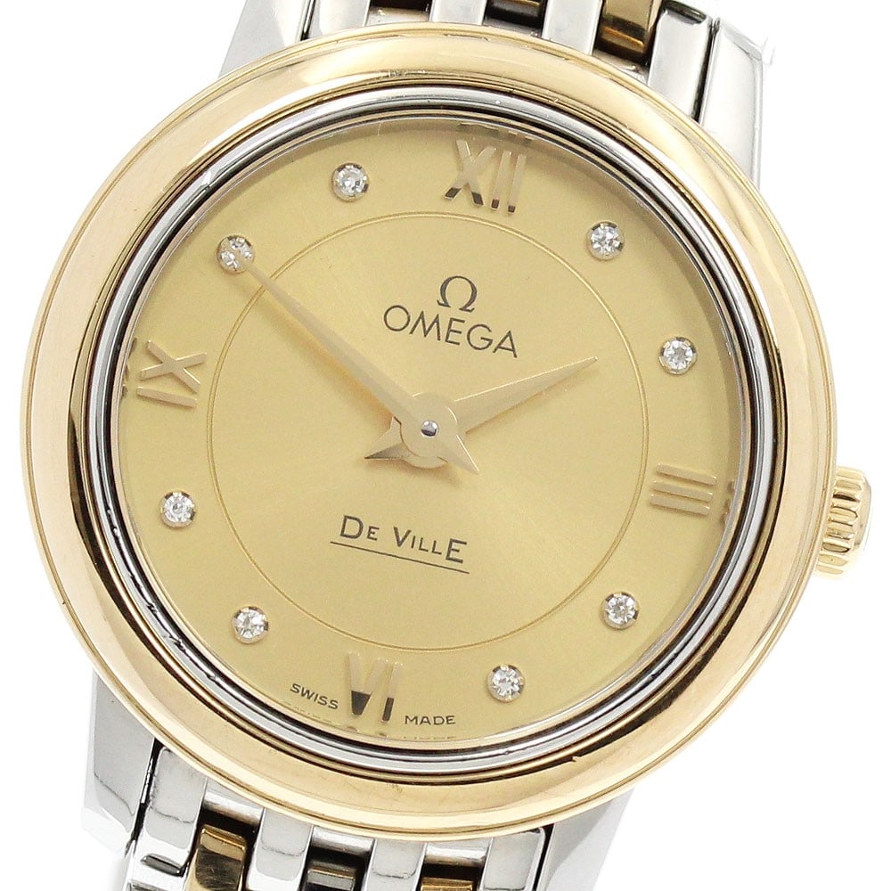 OMEGA De Ville Prestige 424.20.24.60.58.001 Ladies Quartz Diamond Watch: OMEGA De Ville Prestige 424.20.24.60.58.001 Ladies Quartz Diamond Watch Pre-owned OMEGA De Ville Prestige ladies wristwatch with a quartz movement and gold dial. This watch-only offering features an 8