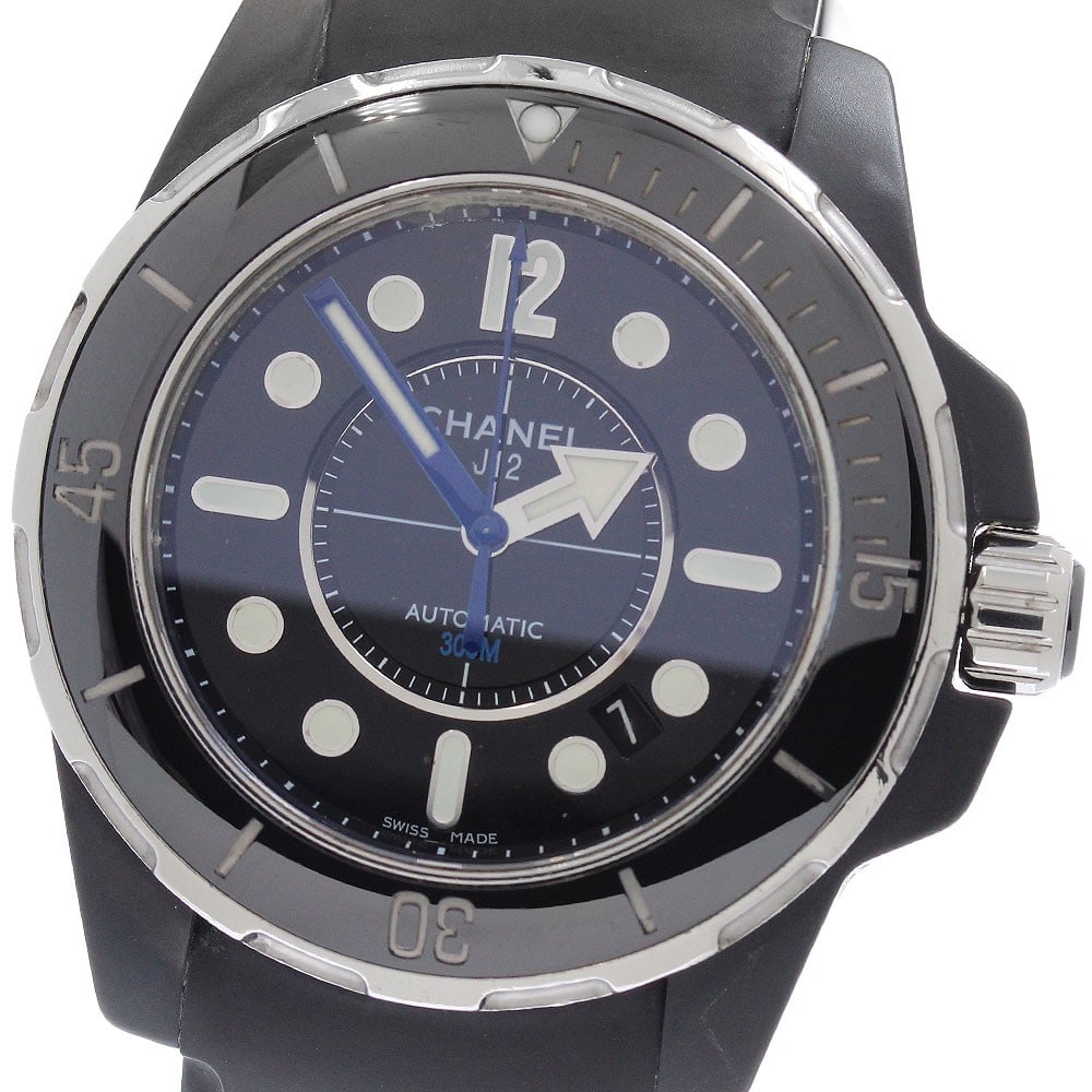 CHANEL J12 Marine 42 H2558 mens automatic date wristwatch: CHANEL J12 Marine 42 H2558 mens automatic date wristwatch Pre-owned CHANEL J12 Marine 42 men's wristwatch with automatic movement and date display. This watch features a black dial with a ceramic and 
