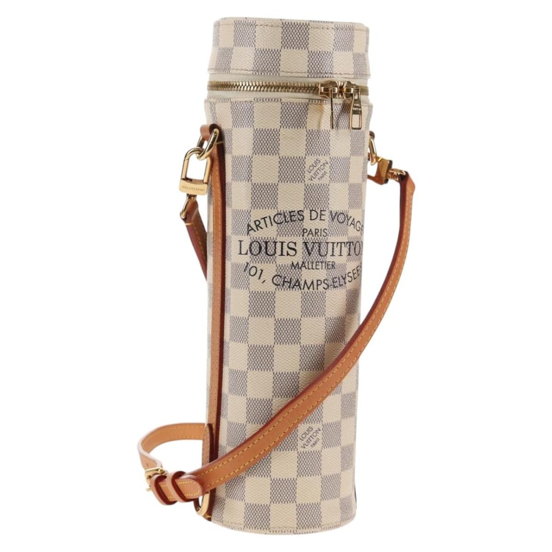 Louis Vuitton GI0373 Damier Azur Bottle Holder Shoulder Bag: Louis Vuitton GI0373 Damier Azur Bottle Holder Shoulder Bag Louis Vuitton bottle holder shoulder bag in Damier Azur canvas with shoulder strap. Made in France, this piece shows AB very good pre-owned 