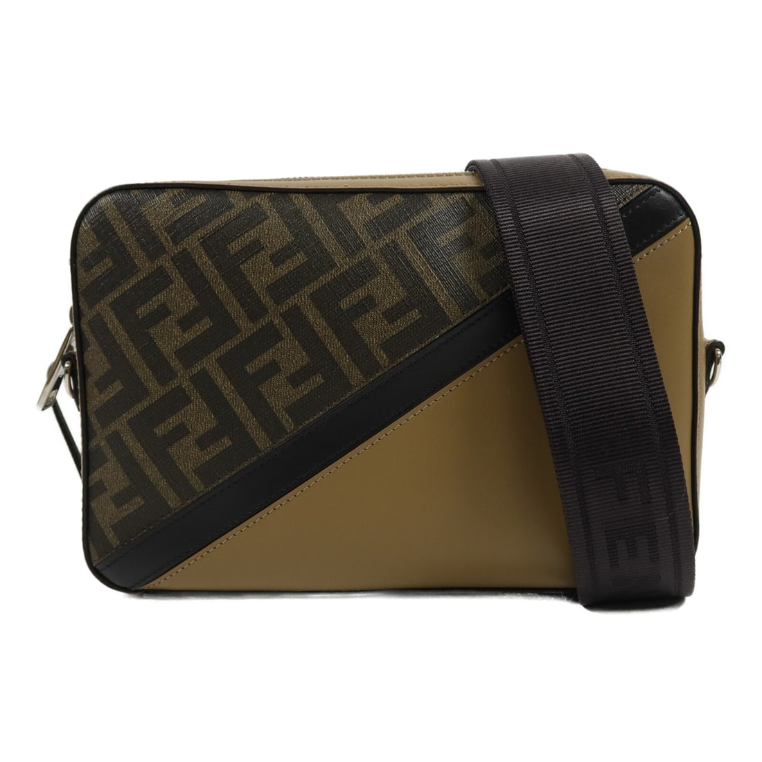 FENDI 7M0286 Diagonal Camera Case Brown PVC Coated Canvas Shoulder Bag: FENDI 7M0286 Diagonal Camera Case Brown PVC Coated Canvas Shoulder Bag Fendi diagonal camera case shoulder bag in brown PVC coated canvas. This men's shoulder bag features a compact profile with inter