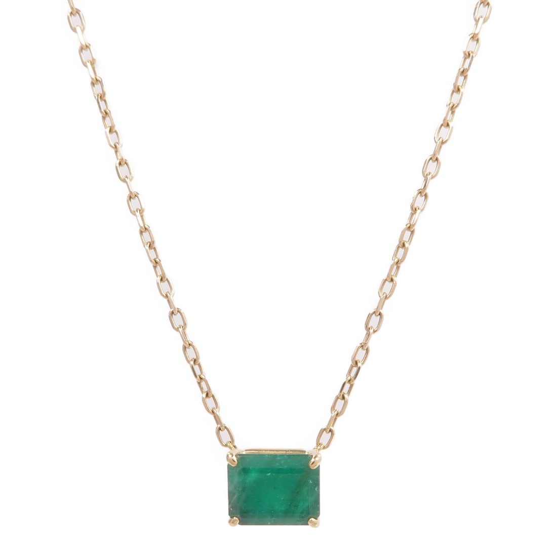 K18 Yellow Gold Emerald Necklace for Women: K18 Yellow Gold Emerald Necklace for Women Emerald necklace in K18 yellow gold with a green emerald centerpiece. Designed for women, this regular-size necklace has a 42 cm (16.5") neck rotation, a mot