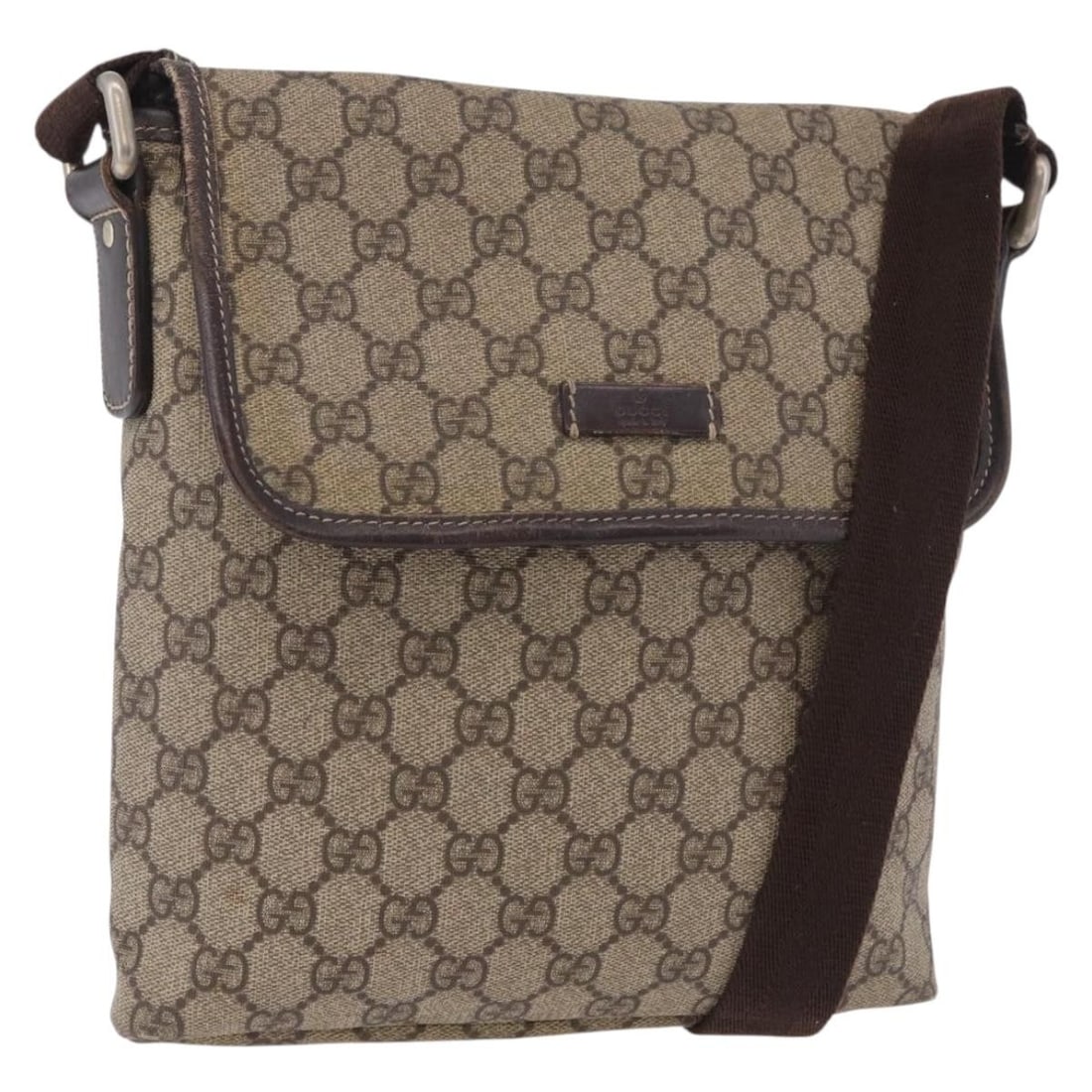 Gucci Flap Messenger Unisex Beige Canvas Shoulder Bag: Gucci Flap Messenger Unisex Beige Canvas Shoulder Bag Gucci Flap Messenger in beige coated canvas with a unisex design and practical flap-front styling. Made in Italy, this bag is presented in good co