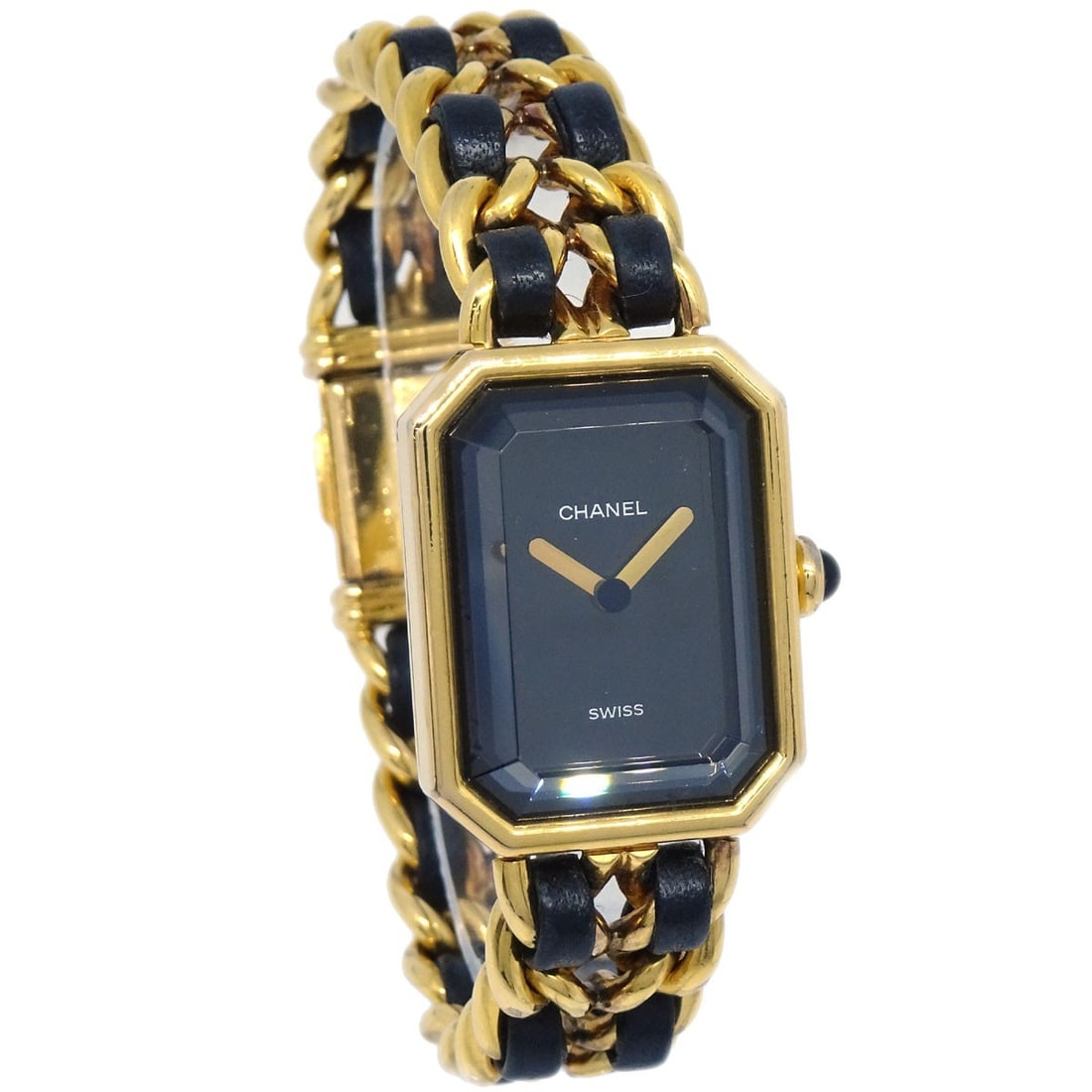 CHANEL Premiere Women's Quartz Wristwatch Gold Plated Black Dial Swiss Made: CHANEL Premiere Women's Quartz Wristwatch Gold Plated Black Dial Swiss Made Chanel Premiere women's wristwatch with a quartz movement and analog display. It features a black gold case, black gold dial