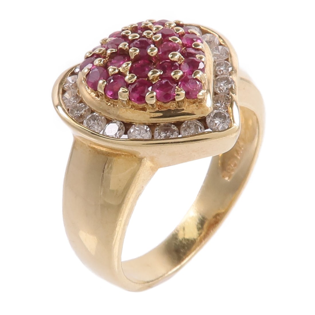 14K Yellow Gold Ruby Diamond Ring Women's Size 5.5: 14K Yellow Gold Ruby Diamond Ring Women's Size 5.5 Ruby and diamond ring crafted in 14K yellow gold. This women's ring features a red ruby with diamond accents and shows reasonable wear and tear consi