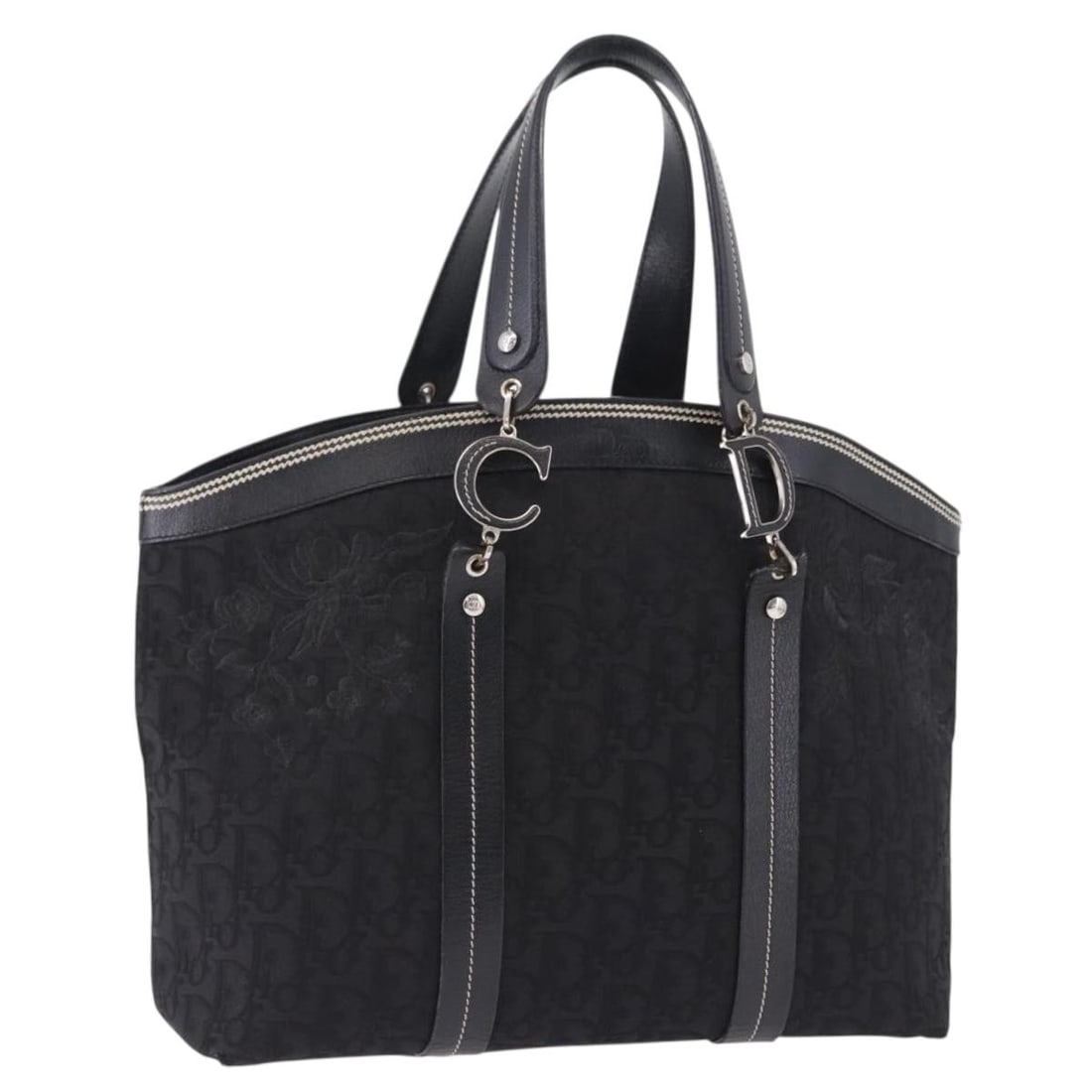 Christian Dior black silver Trotter canvas handbag with dust bag: Christian Dior black silver Trotter canvas handbag with dust bag Authentic Christian Dior handbag in black and silver Trotter canvas. Made in Italy, this women's bag includes a dust bag and shows reas