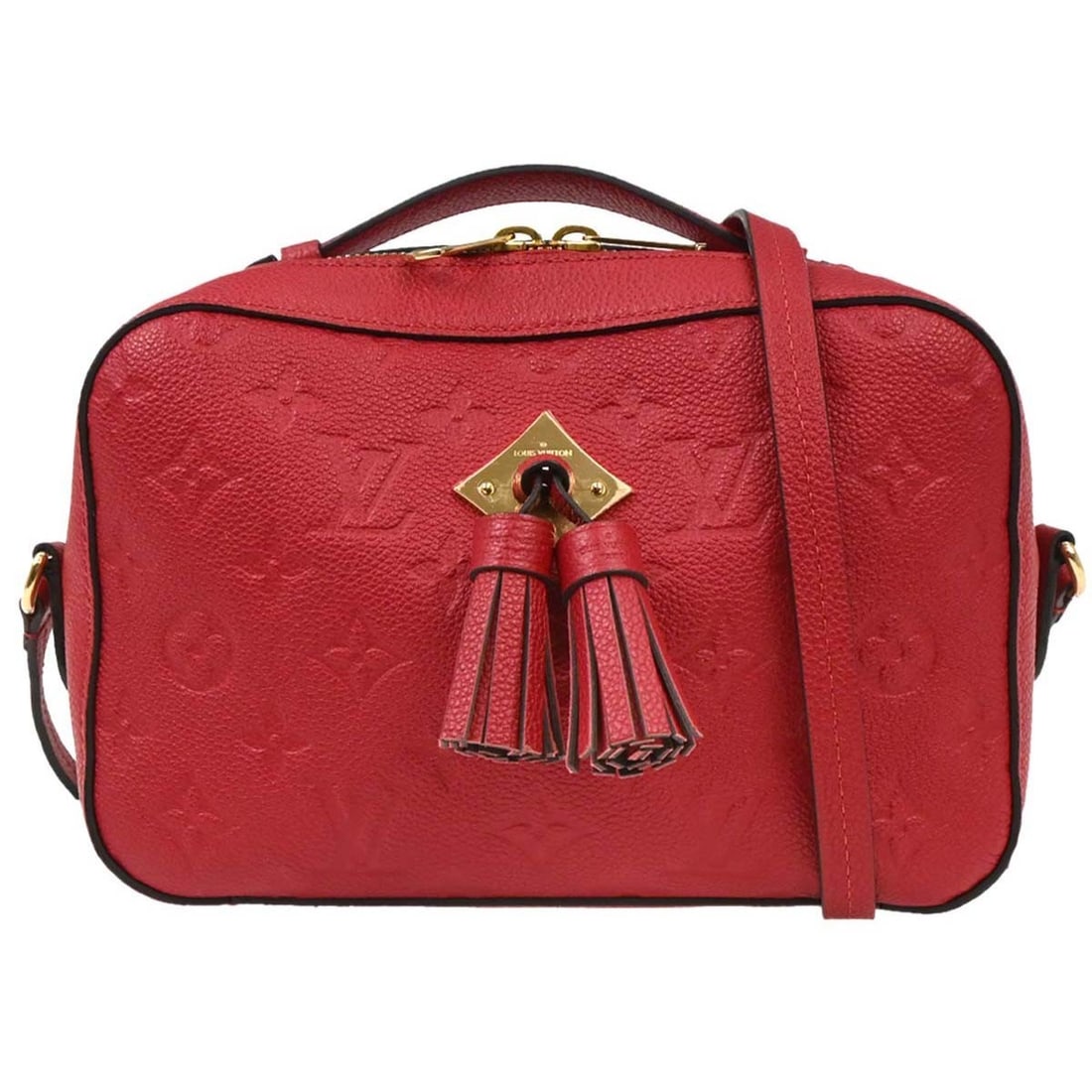 Louis Vuitton Saintonge Red Empreinte Leather Crossbody Bag M44606: Louis Vuitton Saintonge Red Empreinte Leather Crossbody Bag M44606 Louis Vuitton Saintonge crossbody bag in red Monogram Empreinte leather, made in Spain. It features a zip closure, logo accent, inner
