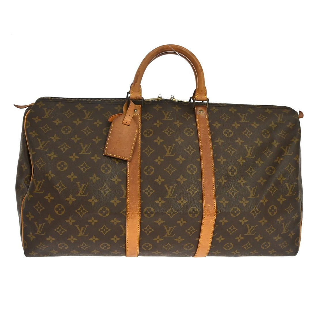 Louis Vuitton Keepall 55 Monogram Canvas Duffle Bag M41424: Louis Vuitton Keepall 55 Monogram Canvas Duffle Bag M41424 Louis Vuitton Keepall 55 travel handbag in Monogram canvas and leather, designed in a duffle style with a zip closure and double handles. Thi