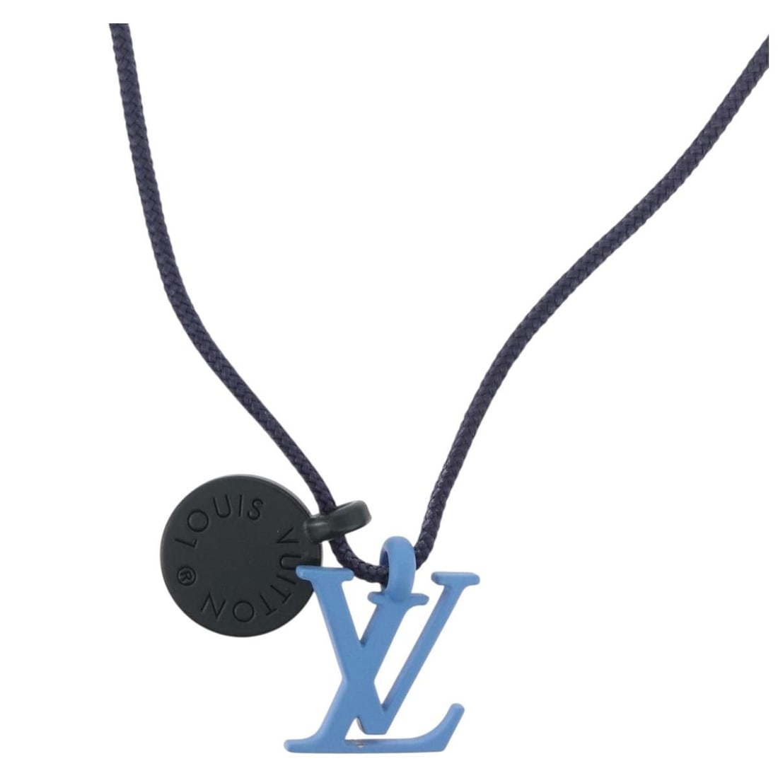 Louis Vuitton M63648 On the Go Charm Necklace Navy Enamel: Louis Vuitton M63648 On the Go Charm Necklace Navy Enamel Louis Vuitton Collier Charms On the Go necklace in navy enamel with Monogram canvas accents. Made in Italy, this women's necklace includes the