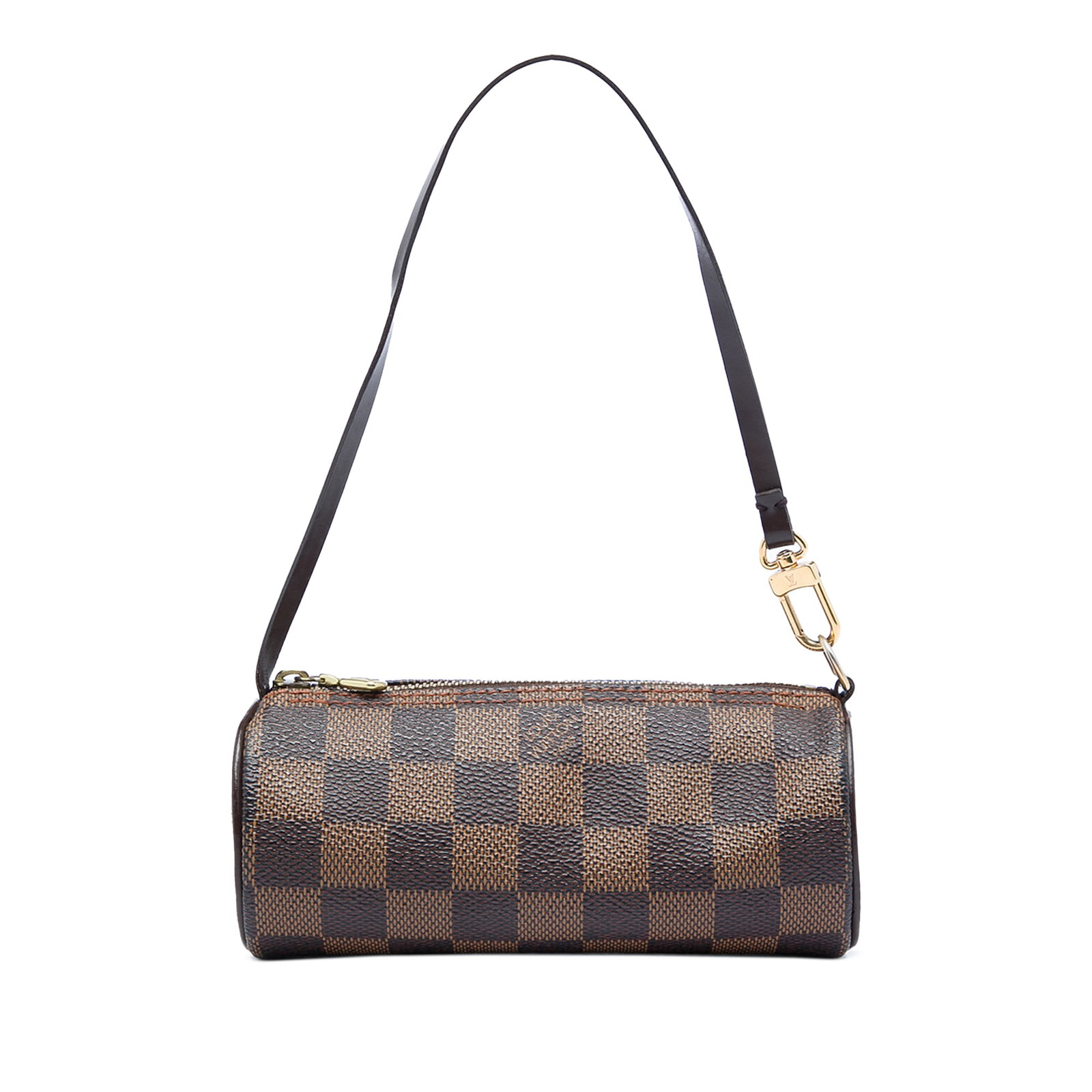 Louis Vuitton Papillon Pochette in Damier Ebene Canvas: Louis Vuitton Papillon Pochette in Damier Ebene Canvas Louis Vuitton Damier Ebene Papillon Pochette crafted with a damier canvas body, leather trim, a flat leather strap, and a top zip closure. Made i