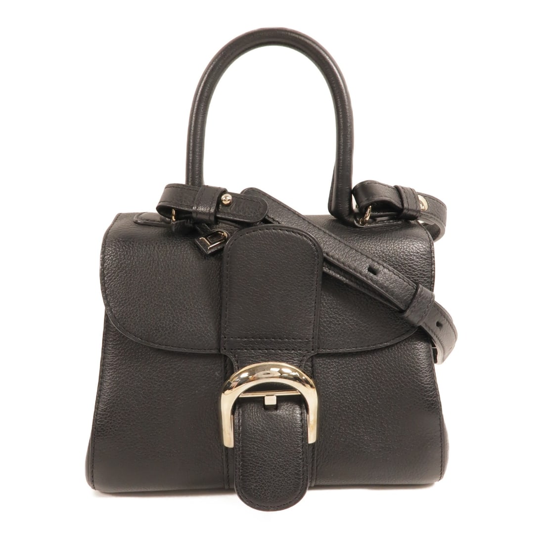 Delvaux Brillant Mini 2way Shoulder Bag Black Calfskin SHW: Delvaux Brillant Mini 2way Shoulder Bag Black Calfskin SHW Delvaux Brillant Mini 2-way shoulder bag in black calfskin leather. This women's bag features a top handle and an adjustable shoulder strap f
