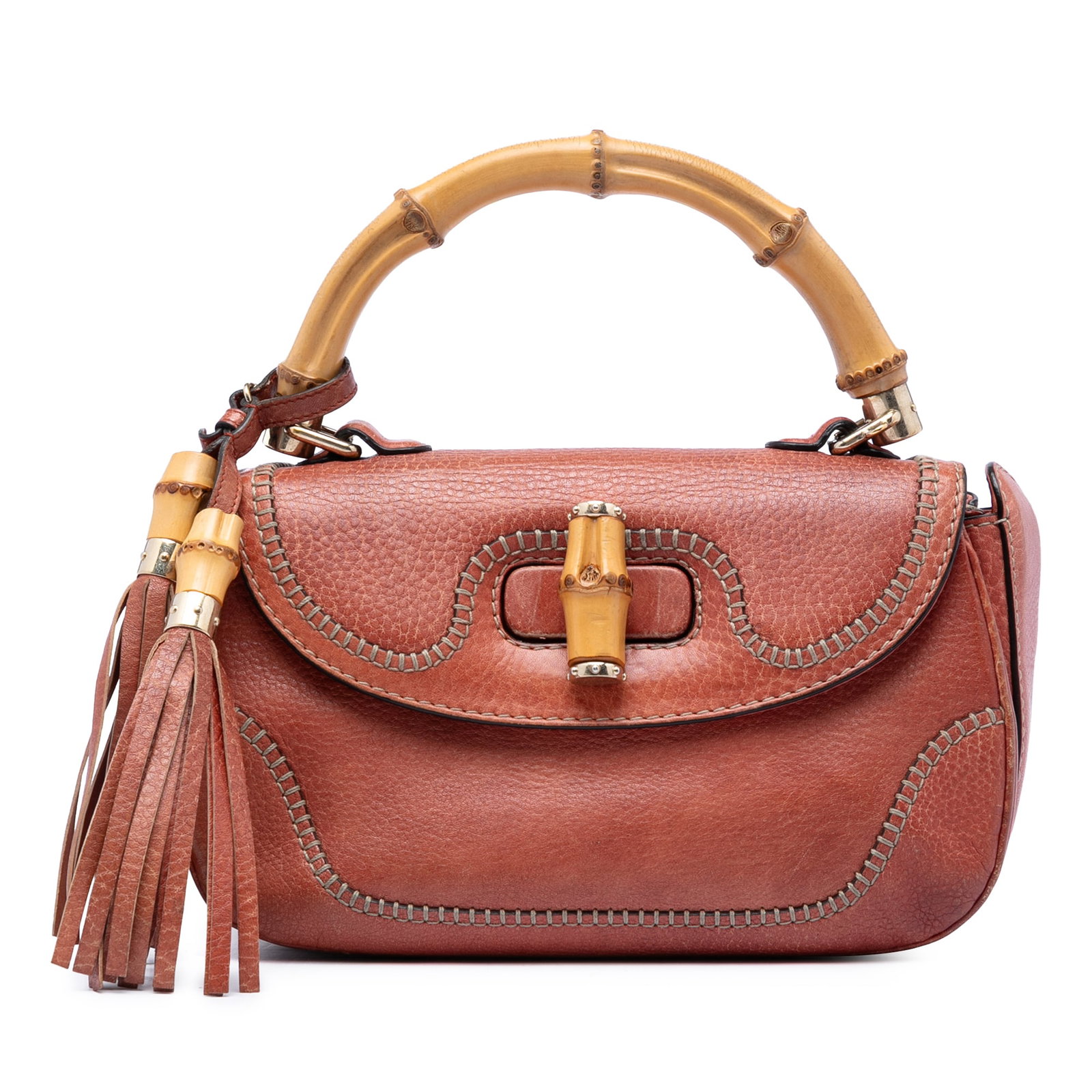 Gucci New Bamboo Medium Red Leather Satchel Bag (1 of 5)