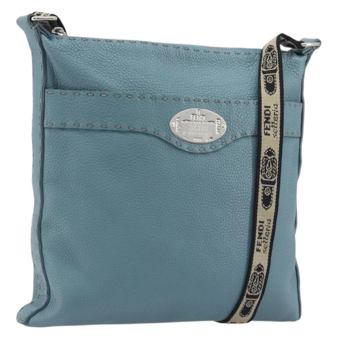 Fendi 8BT109 Celeria leather shoulder bag light blue silver: Fendi 8BT109 Celeria leather shoulder bag light blue silver Fendi Celeria shoulder bag in light blue leather with silver-tone accents. Made in Italy, this women's shoulder bag features an adjustable s