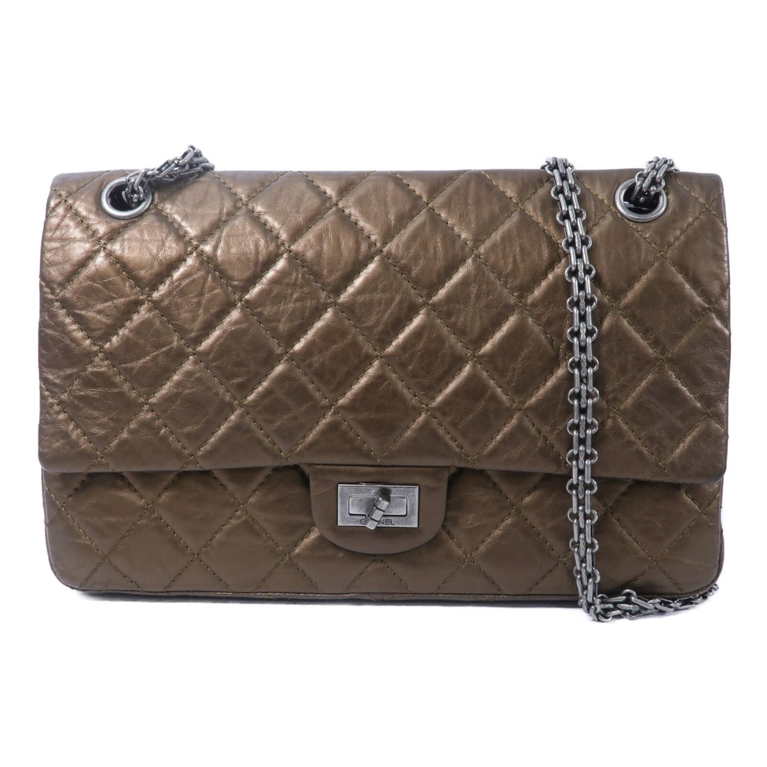 CHANEL 2.55 Medium Shoulder Bag Brown Bronze Calfskin Chain (1 of 15)