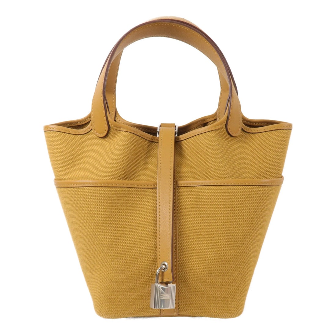 Hermes Picotin PM Canvas Tote Bag Sesame Yellow PHW: Hermes Picotin PM Canvas Tote Bag Sesame Yellow PHW Hermes Picotin PM tote bag in canvas with a Sesame and yellow color combination. This women's tote is made in France and includes the storage box, s