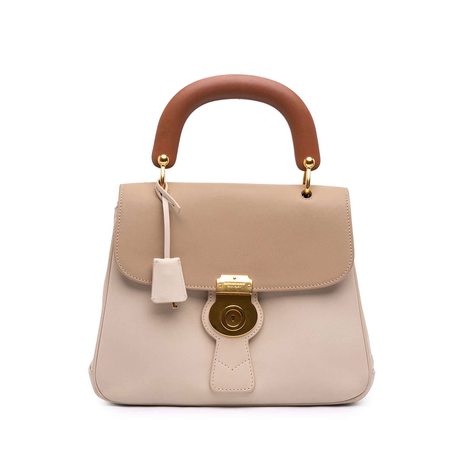 Burberry DK88 Medium Leather Satchel Tricolor Top Handle: Burberry DK88 Medium Leather Satchel Tricolor Top Handle Burberry DK88 top handle bag crafted in tricolor trench calfskin leather. This satchel features a rolled leather handle, a front flap with meta