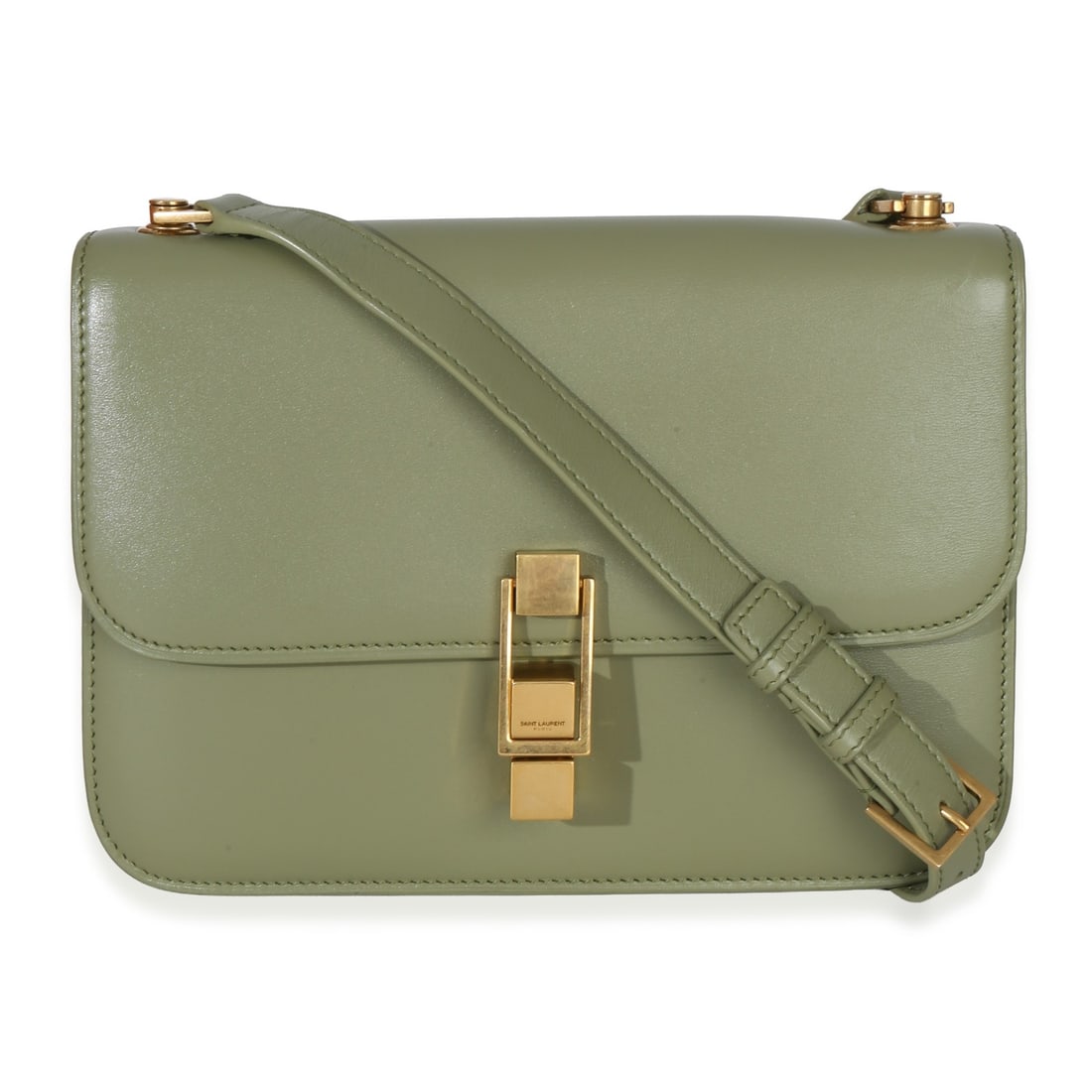 Saint Laurent Le Carre Satchel Green Leather Crossbody Bag: Saint Laurent Le Carre Satchel Green Leather Crossbody Bag This Saint Laurent Le Carre Satchel is crafted from smooth light green calfskin leather, offering a sophisticated and versatile accessory for