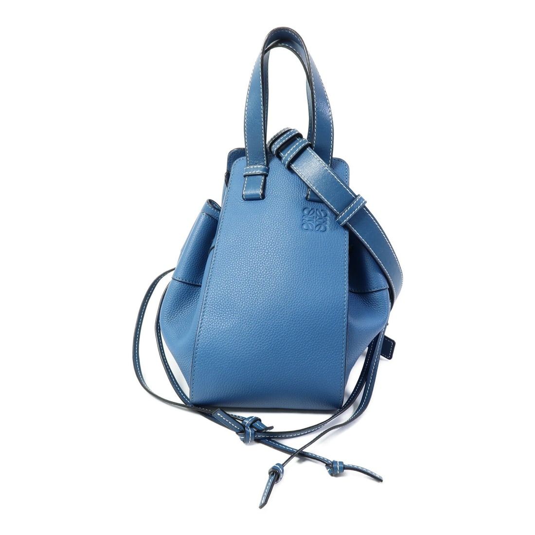 LOEWE Hammock Small Blue Calfskin Shoulder Bag 314.12.Z95: LOEWE Hammock Small Blue Calfskin Shoulder Bag 314.12.Z95 LOEWE SHW Hammock Small 2 Way Shoulder Bag in blue calfskin (cowhide) leather. This women's shoulder bag features a very good AB condition rat