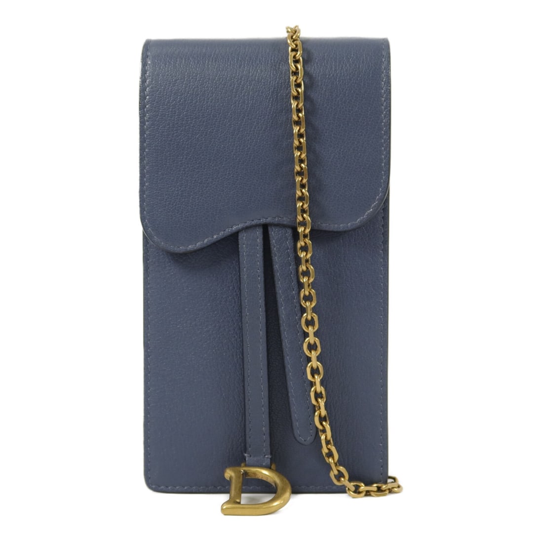 Dior Saddle Phone Shoulder Bag Blue Calfskin Leather CD GHW: Dior Saddle Phone Shoulder Bag Blue Calfskin Leather CD GHW Christian Dior Saddle phone shoulder bag in blue calfskin leather with CD GHW styling. This women's shoulder bag features a magnetic pocket,