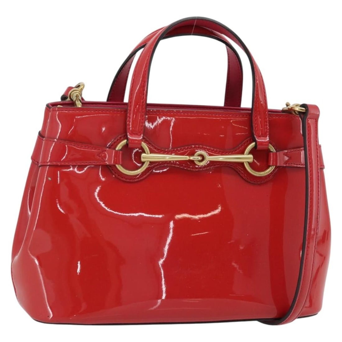 GUCCI 371925 Horsebit Patent Leather 2way Handbag Pink Gold: GUCCI 371925 Horsebit Patent Leather 2way Handbag Pink Gold Gucci Horsebit 2-way handbag in pink patent leather with gold-tone accents. Made in Italy, this women's bag includes a shoulder strap and ca