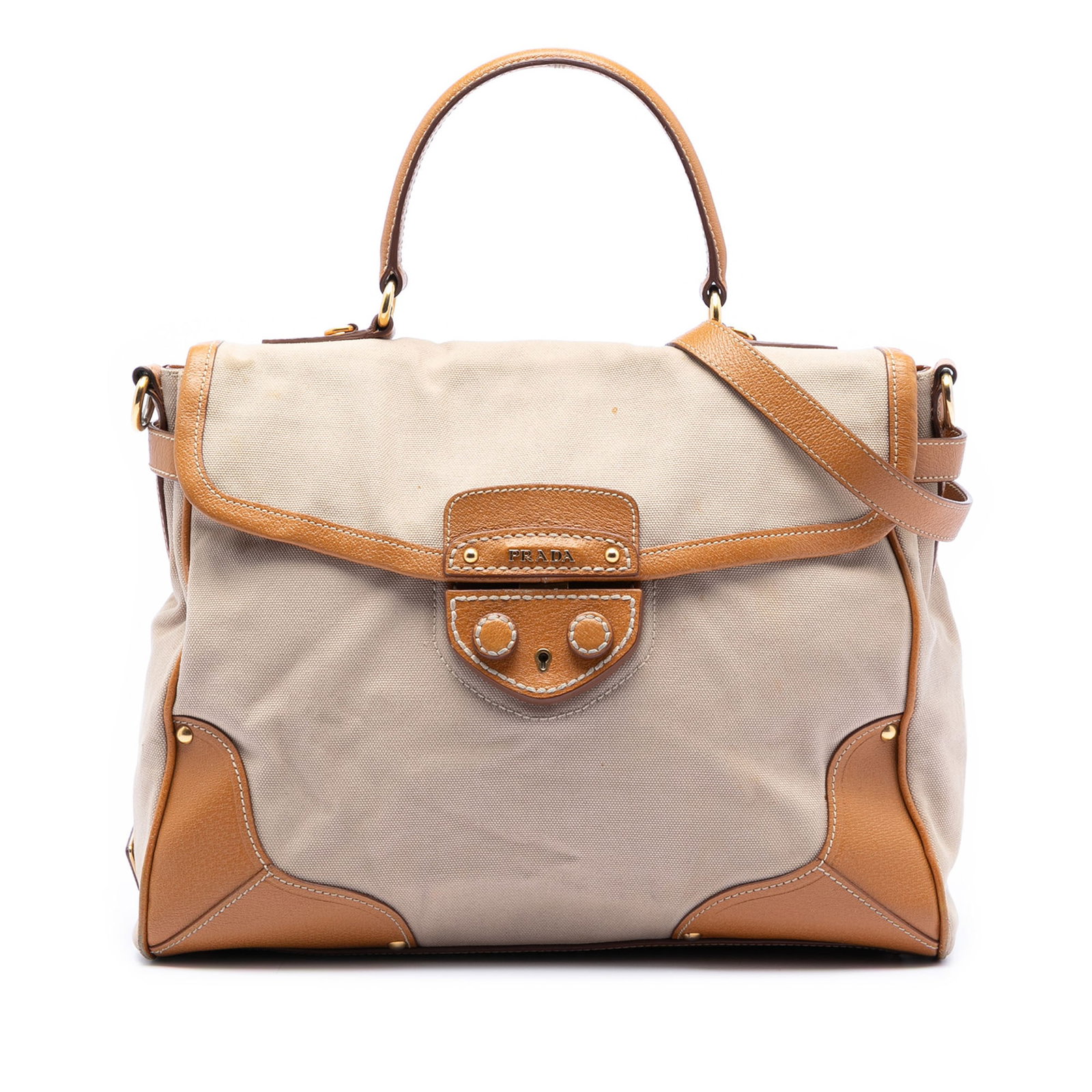 Prada Canapa Satchel with Pigskin Leather Trim and Top Handle (1 of 6)