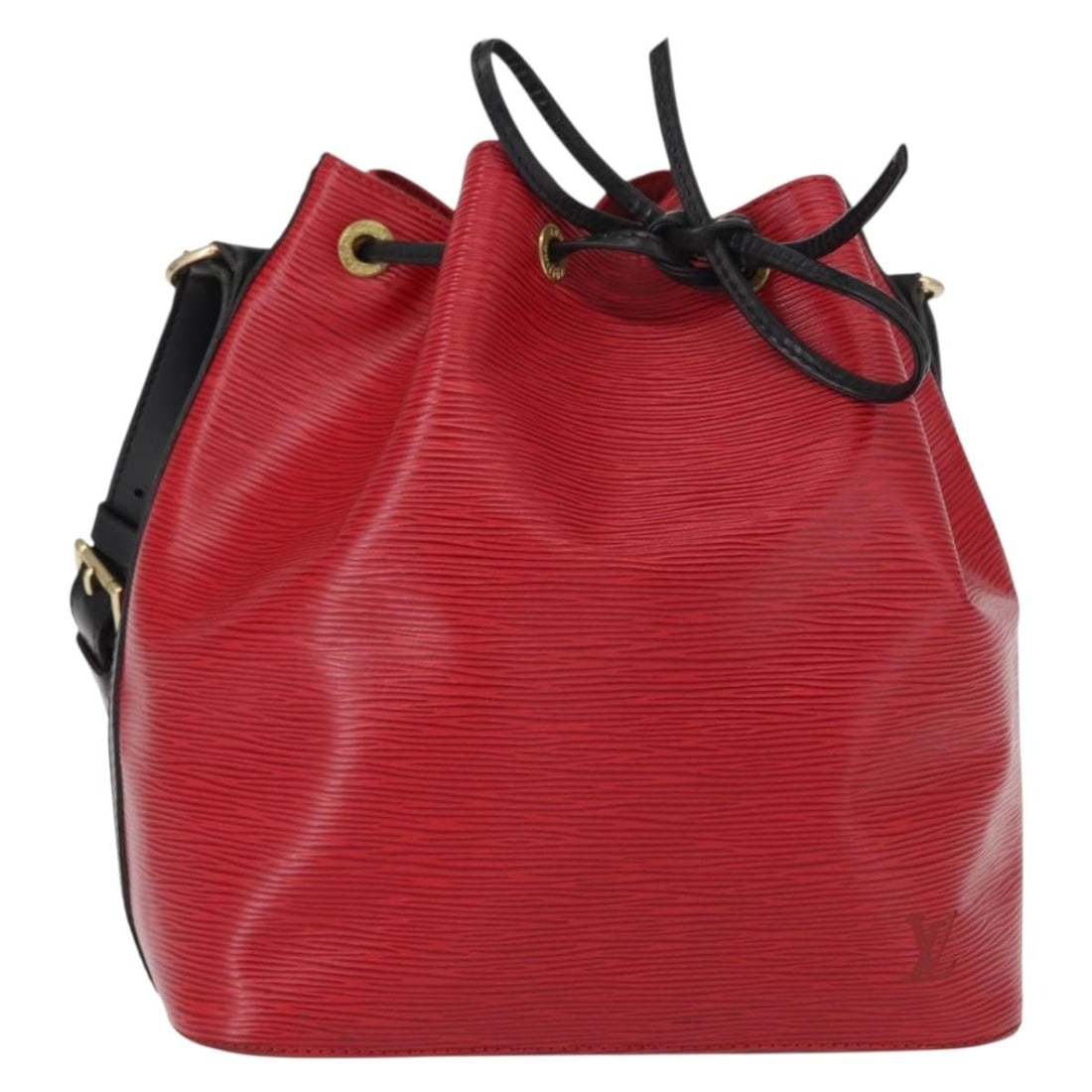 Louis Vuitton Petit Noe Epi Leather Shoulder Bag Black Red M44017: Louis Vuitton Petit Noe Epi Leather Shoulder Bag Black Red M44017 Louis Vuitton Petit Noe shoulder bag in black and red Epi leather. This women's bag includes a dust bag and shows reasonable wear and 