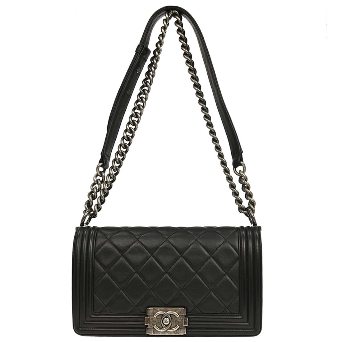 CHANEL Boy Medium Shoulder Bag Black Lambskin Chain Strap (1 of 18)