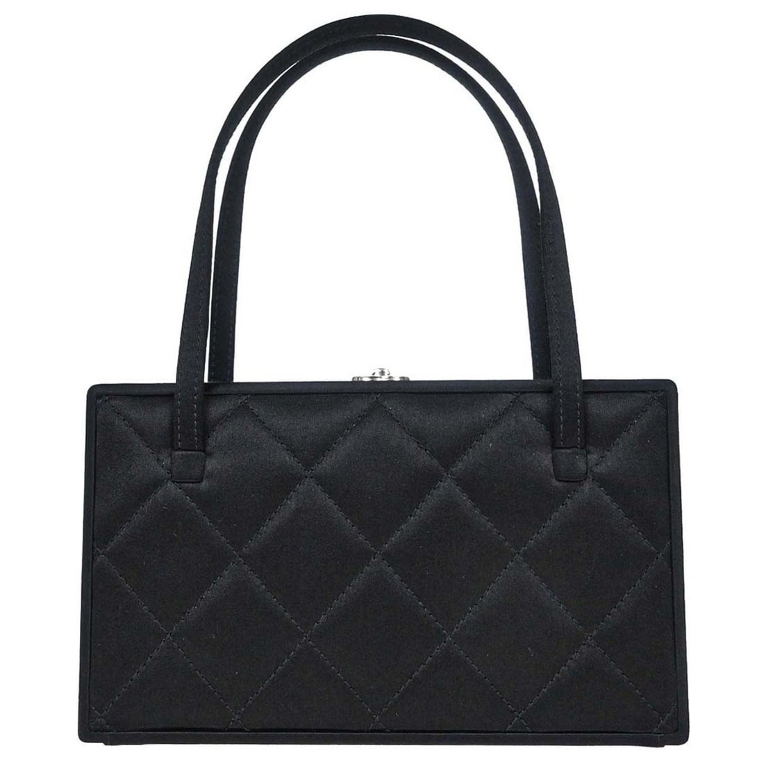 CHANEL Small Black Satin Zip Handbag with Double Handles: CHANEL Small Black Satin Zip Handbag with Double Handles Small Chanel handbag in black satin with double handles, a zip closure, satin lining, and one inner pocket. Made in Italy, this women's handbag
