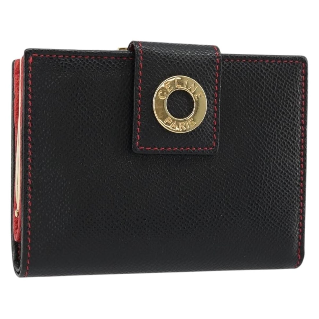 CELINE Circle Compact Leather Wallet Black Gold Tone Italy: CELINE Circle Compact Leather Wallet Black Gold Tone Italy Authentic CELINE circle compact wallet in black leather with gold-tone accents. Made in Italy, this women's wallet includes the item box. Con