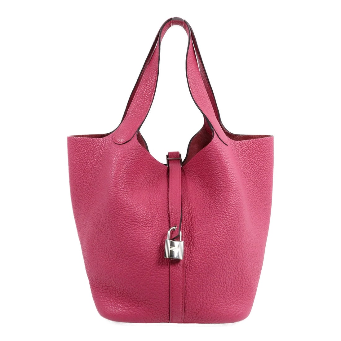 Hermes Picotin MM bucket tote handbag Rose Shocking Clemence PHW: Hermes Picotin MM bucket tote handbag Rose Shocking Clemence PHW Hermes Picotin MM bucket tote handbag in Rose Shocking Taurillon Clemence and calfskin. This women's handbag is made in France and feat
