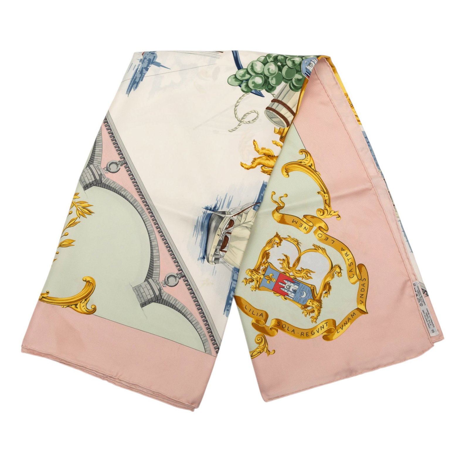 Hermes 90cm Bordeaux Porte Oceane silk scarf: Hermes 90cm Bordeaux Porte Oceane silk scarf This Hermes Bordeaux Porte Oceane Silk Scarf 90 showcases the distinctive Bordeaux Porte Oceane print on luxurious 100% silk. Made in France, the scarf is 