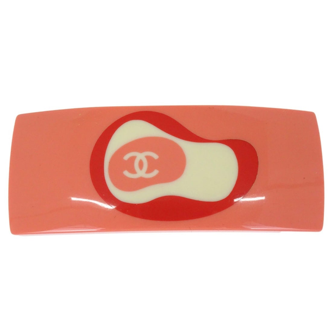 CHANEL Pink Acrylic Hair Barrette with Box 03P: CHANEL Pink Acrylic Hair Barrette with Box 03P Women's Chanel barrette hair accessory in pink, designed for casual wear. It is made from acrylic with gold plated details and is described as being in g