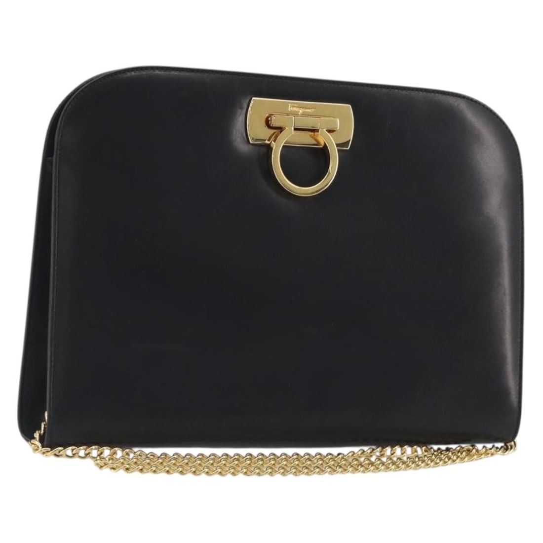 Salvatore Ferragamo Vintage Gancini Chain black leather handbag: Salvatore Ferragamo Vintage Gancini Chain black leather handbag Vintage Salvatore Ferragamo Gancini Chain leather bag in black. This women's bag is made in Italy and remains in good condition with lig